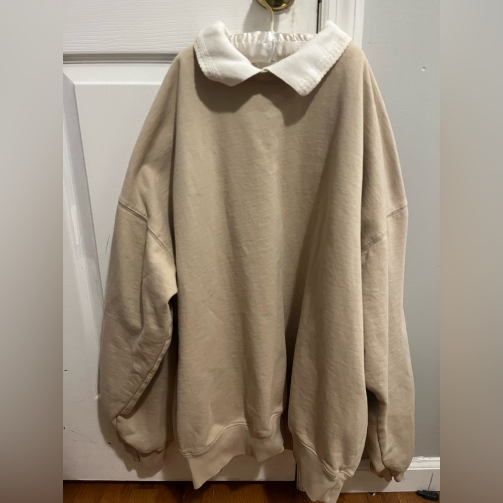 john galt brandy very oversized collared beige crewneck - “one size fits all”